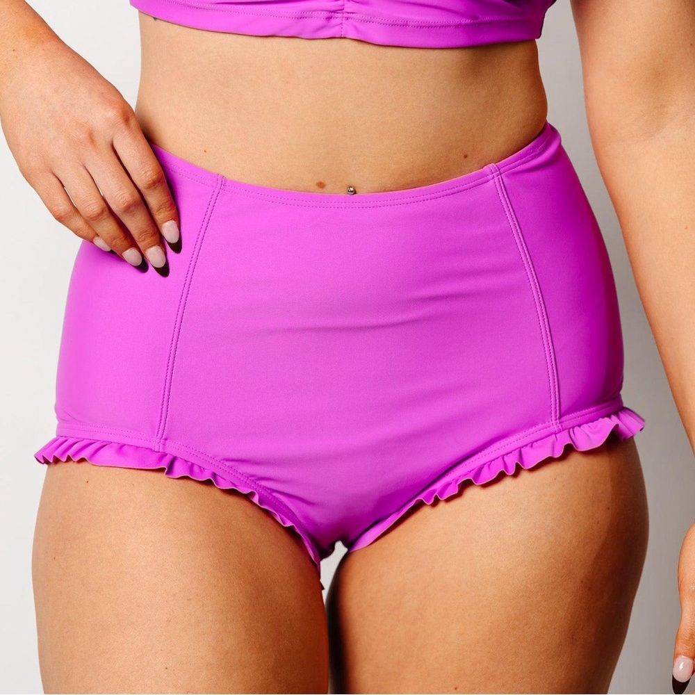 Kortni Jeane All Ruffled Up High Waisted Bikini Bottom Brilliant Violet